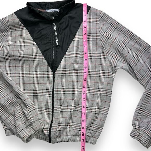 Zara Trafaluc Plaid Lightweight Crop Zip Jacket Medium M Women’s Positive Rules - Picture 10 of 12